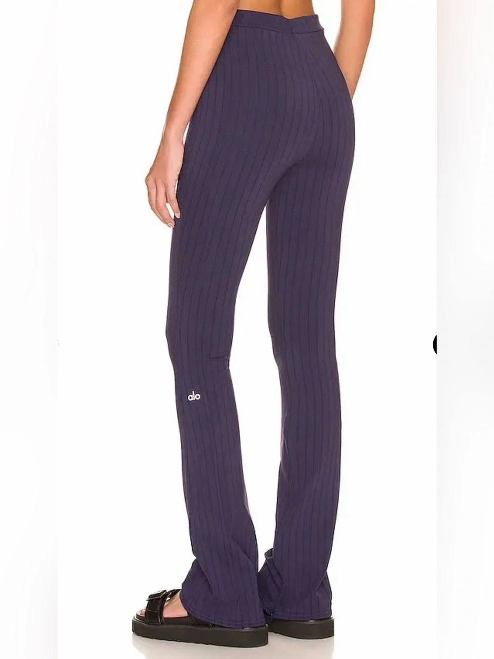 ALO Yoga High-Waist Pinstripe Zip-It Flare Leggings in Navy Small